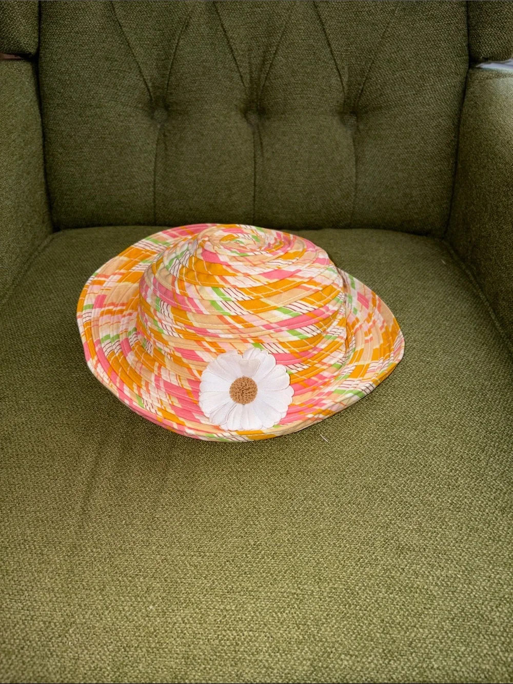 Liz Claiborne Multicolor Striped fabric Sun Hat with Daisy Detail